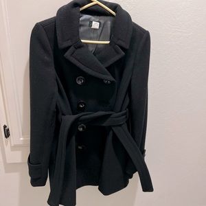 J Crew Black Belted Wool Peacoat Size 6